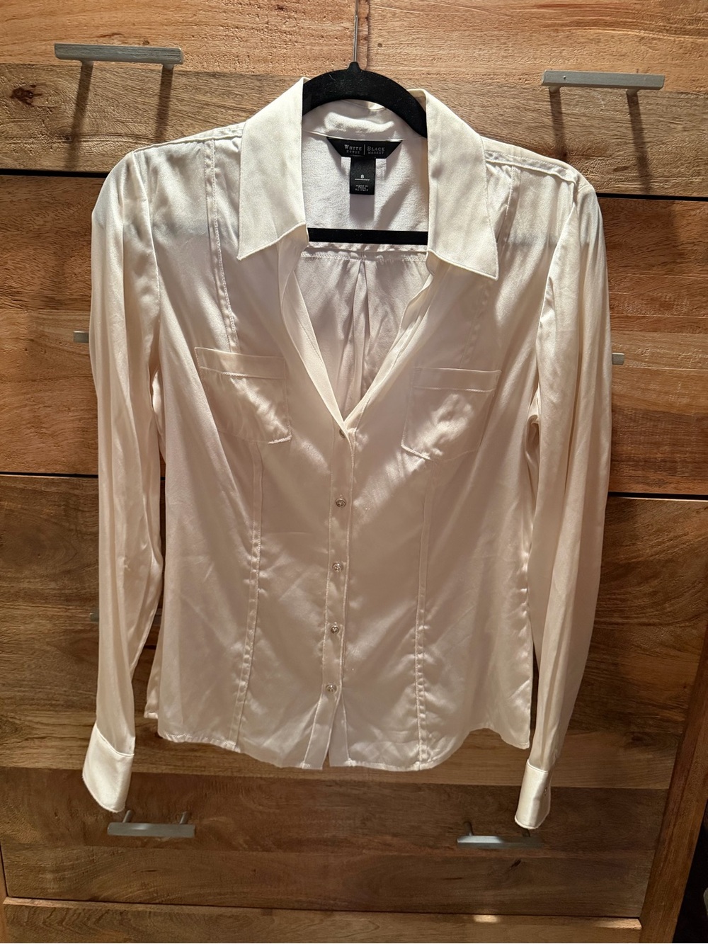 White Satin Button-Front Blouse